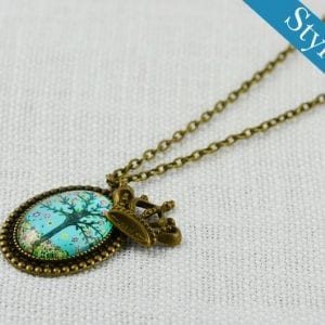Bronze Oval Tree Cabochon Necklace 19