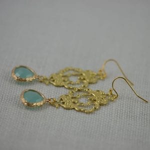 Gold Plated Chandelier Earrings - Mint Faceted, Turquoise