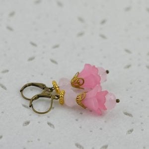 Pink Lucite Flower Dangle Earrings - Gold Plated 21