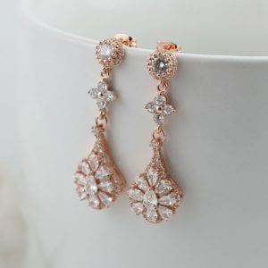 Rose Gold Teardrop CZ Wedding Earrings Jewellery 23