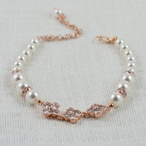 Rose Gold Swarovski Pearls Wedding Bracelet 25