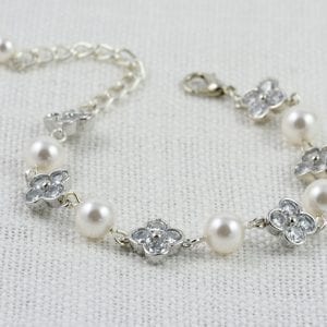 Swavorski Wedding Bridal Bracelet - Rhodium Set Zirconia, Pearls 38