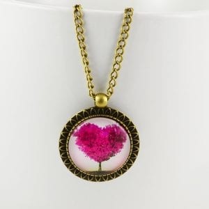 Pink Heart Pendant Cabochon Necklace 19
