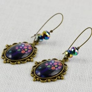 Purple Floral Glass Cabochon Earrings 40