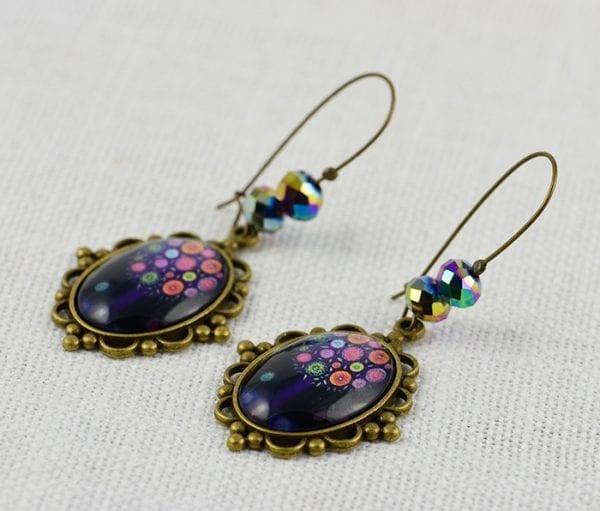 Purple Floral Glass Cabochon Earrings 17