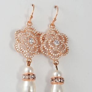 Swarovski Rose Gold Teardrop Earrings - Cubic Zirconia, Pearl 17