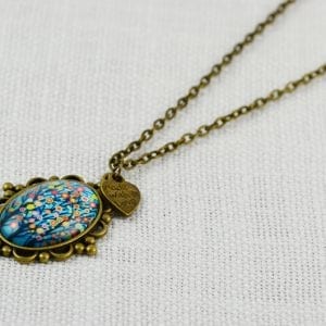 Turquoise Glass Cabochon Necklace - Antique Bronze 25