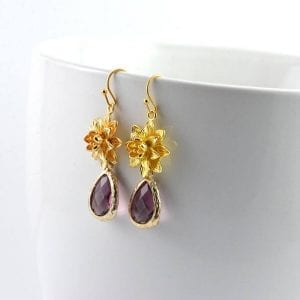 Amethyst Flower Chandelier Earrings - Gold, Bridesmaids, Drop 17
