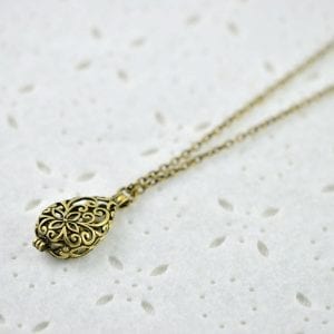 Antique Bronze Drop Filigree Necklace - Teardrop, Dainty, Minimalist 21