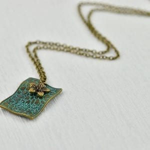 Antique Bronze Turquoise Necklace - Flower, Vintage, Bohemian