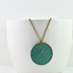 Antique Bronze Turquoise Necklace - Round, Vintage, Antique, Bohemian