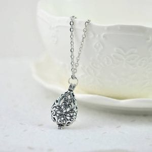 Antique Silver Drop Filigree Necklace - Teardrop, Simple, Dainty, Minimalist 20