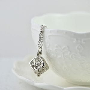 Antique Silver Square Necklace - Filigree Box, Dainty, Minimalist, Everyday 12