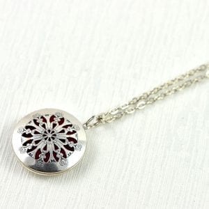 Antique Aromatherapy Diffuser Necklace For Essential Oils - Lava Stone ,Silver, Filigree, Pendant Flower