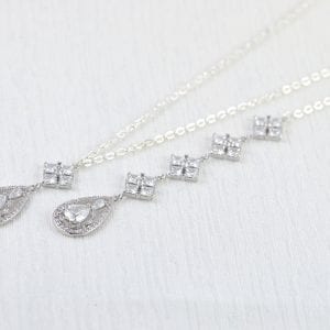 Back Drop Bridal Necklace - Silver, Wedding, Cubic Zirconia