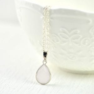 Blush Pink Czech Crystal Necklace - Silver, Teardrop, Bridesmaids