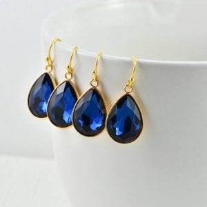 Bridal Gold Drop CZ Earrings - Crystals, Sapphire, Minimalist Wedding Earrings 19