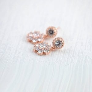 Bridal CZ Rose Gold Drop Earrings - Wedding Jewellery, Cubic Zirconia, Bridesmaids, Flower Earrings 9
