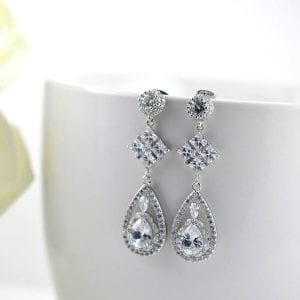 Silver Teardrop Wedding Earrings - Bridal, Wedding Jewellery, Bridal Dangle Earrings 31