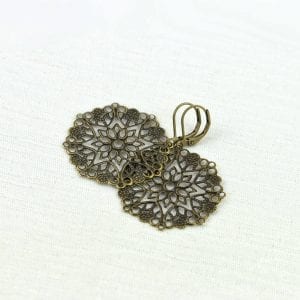 Bronze Filigree Round Dangle Earrings - Everyday Lightweight, Chandelier Vintage, Lace Moroccan Earrings 11