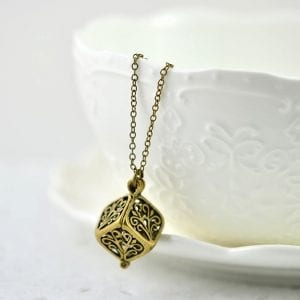 Bronze Square Filigree Necklace - Simple, Dainty, Minimalist, Everyday Pendant Necklace 24
