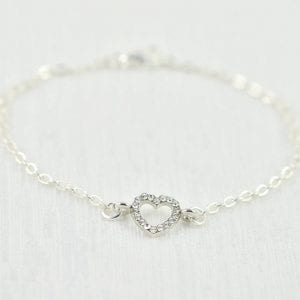 Crystal Heart Silver Dainty Bracelet - Minimalist, Charm 21