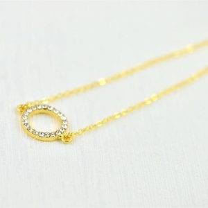 Cubic Zirconia Circle Pendant Necklace - Crystal Gold Round Charm Necklace 26