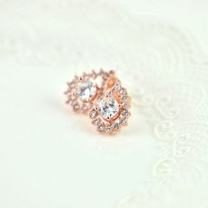 Rose Gold Teardrop Stud Earrings - Zirconia, Bridal, Bridesmaids