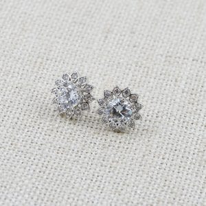 Cubic Zirconia Stud Earrings - Silver, Bridal, Crystal, Flower Studs Earrings 9
