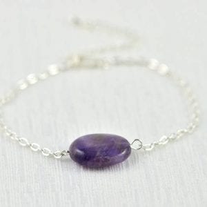Dainty Amethyst Gemstone Bracelet - Minimalist, Purple Stone, Bridesmaids Bracelet 18