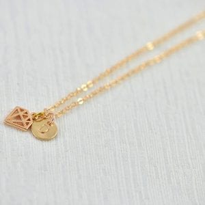 Dainty Rose Gold Personalised Initial Tiny Diamond Shape Necklace 21