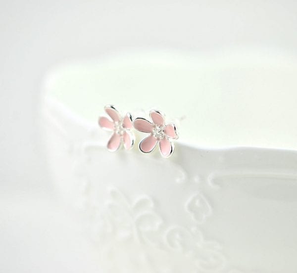 Dainty Sterling Silver Flower Stud Earrings 19