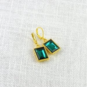 Emerald Rectangle Earrings - Bridesmaids, Dangle, Gold Vintage 20