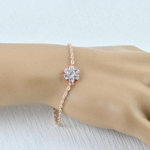 Rose Gold Flower Girl Bracelet - Cubic Zirconia, Dainty, Wedding, Bridesmaids