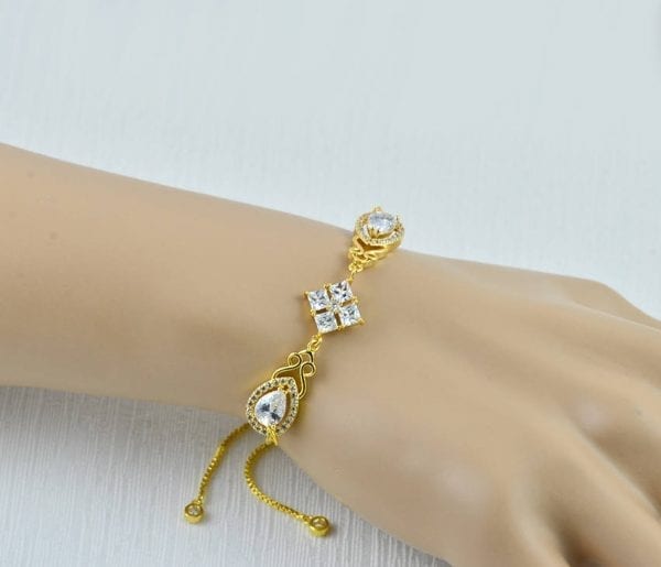Gold Bridal Wedding Bracelet - Cubic Zirconia, Indian Bracelet 17