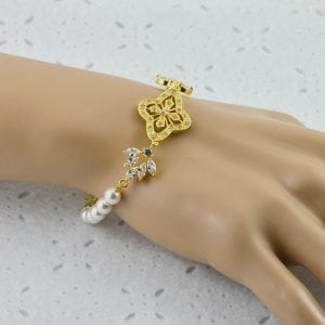 Gold Bridal Wedding Pearl Bracelet - Cubic Zirconia, Swarovski, 27