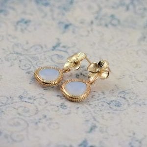 Gold Flower White Opal Earrings