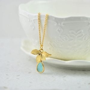 Simple Gold Turquoise Drop Necklace - Teardrop, Pendant, Bridesmaids, Flower Girl 23