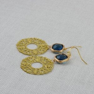 Gold Sapphire Earrings - Bridesmaids, Long Dangle, Filigree