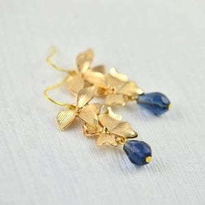 Sapphire Floral Cascading Earrings - Bridesmaids, Drop, Gold Plated 19