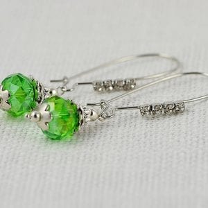 Green Peridot Crystal Earrings - Silver, Bridesmaids, Long Dangle Earrings 16