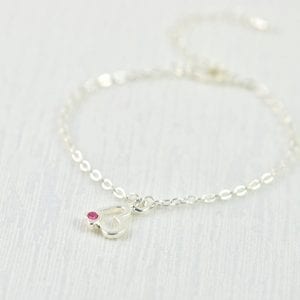 Silver Dainty Minimalist Bracelet - Heart, Crystal