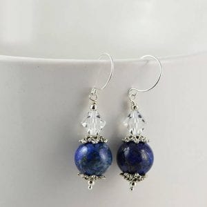 Lapis Lazuli Gemstone Earrings - Swarovski, Sterling Silver 17