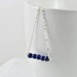 Lapis Lazuli Gemstone Necklace - Pendant, Silver, Minimalist