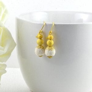 Lava Stone White Earrings Gold Plated 26