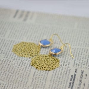 Light Blue Gold Earrings - Bridesmaids, Filigree, Dangle