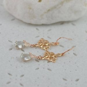Light Gold Drop Earrings - Filigree, Bridesmaids, Cubic Zirconia