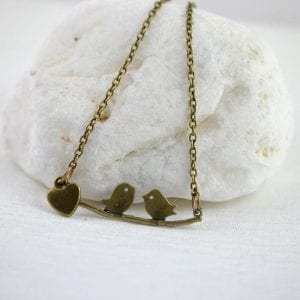 Love Bird Bronze Pendant Necklace - Heart Charm Necklace 21
