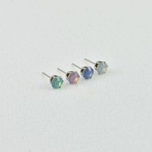 Opal Round Glass Earrings Stud - Green Pink Blue White Vintage Glass, Minimalist 23