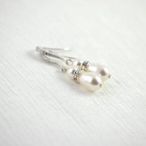 Silver Pearl Bridal Swarovski Earrings - Teardrop, Cubic Zirconia, Wedding, Rose Gold 17